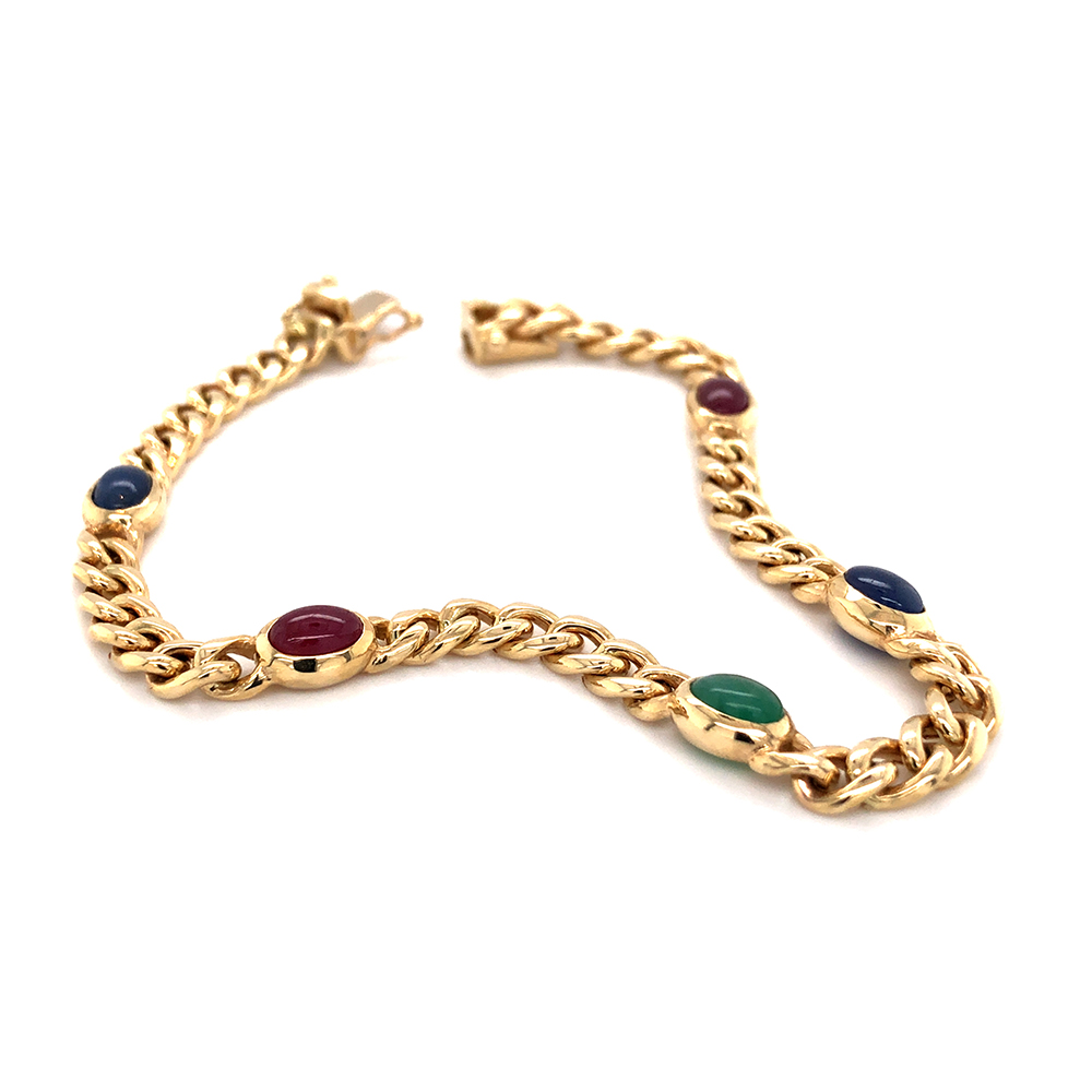 gouden armband, Monzario gourmet+ robijn/smaragd/saffier